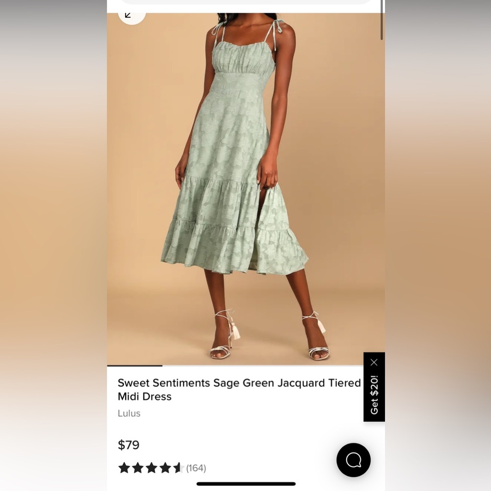 Sold out Lulu’s Sweet Sentiments Sage Green Jacquard Tiered Midi Dress Size S